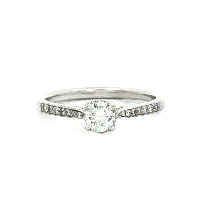 Round Brilliant Cut Natural Diamond Engagement Ring with 18ct White Gold Pavé Shoulders