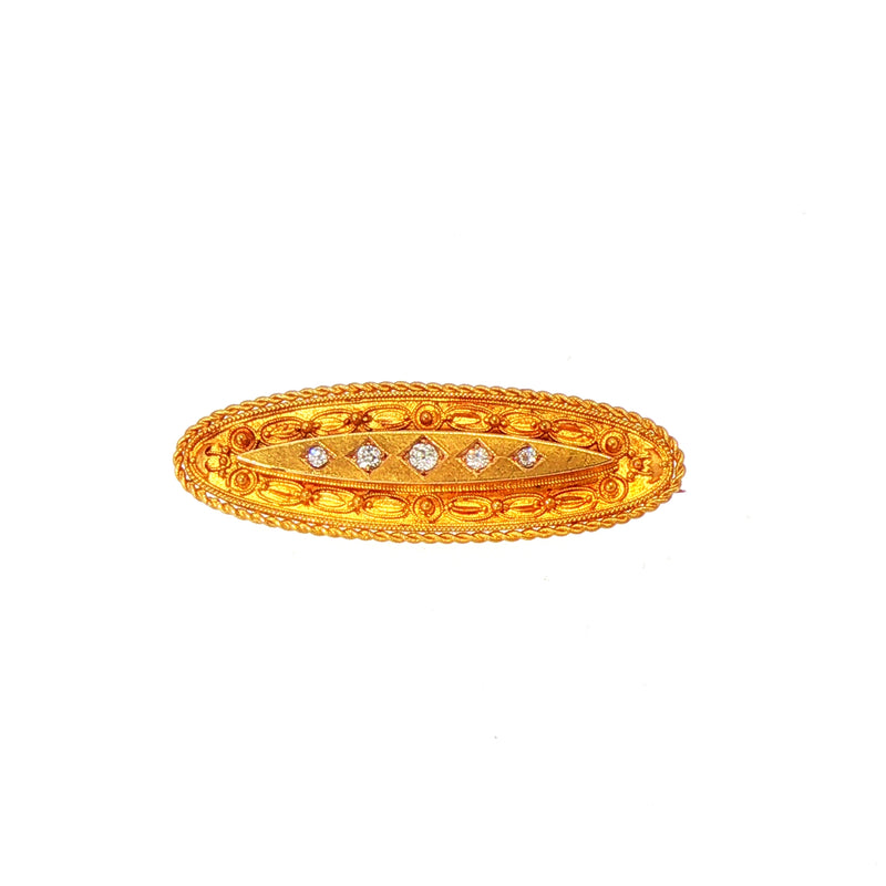 Vintage 5 Stone Natural Diamond Memorial Brooch in 15ct Yellow Gold