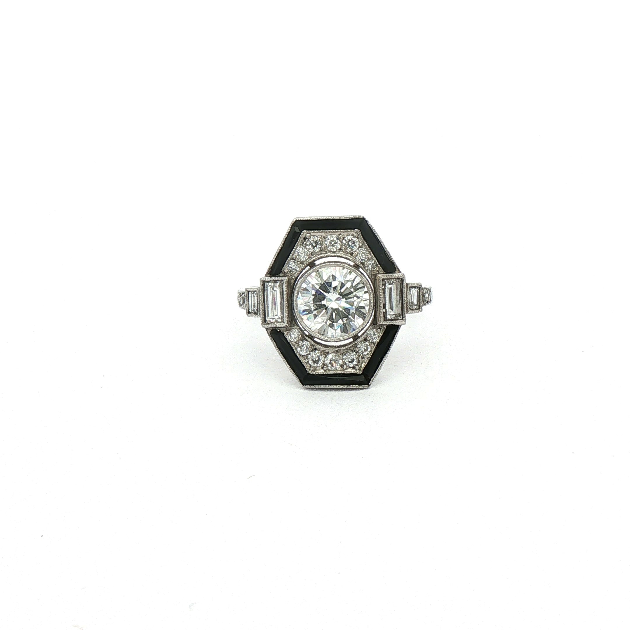 Vintage 1.10ct Natural Diamond & Onyx Platinum Target Ring