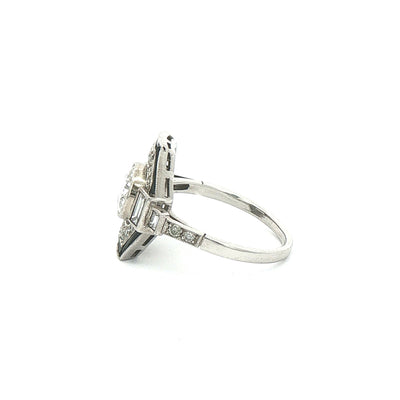 Vintage 1.10ct Natural Diamond & Onyx Platinum Target Ring