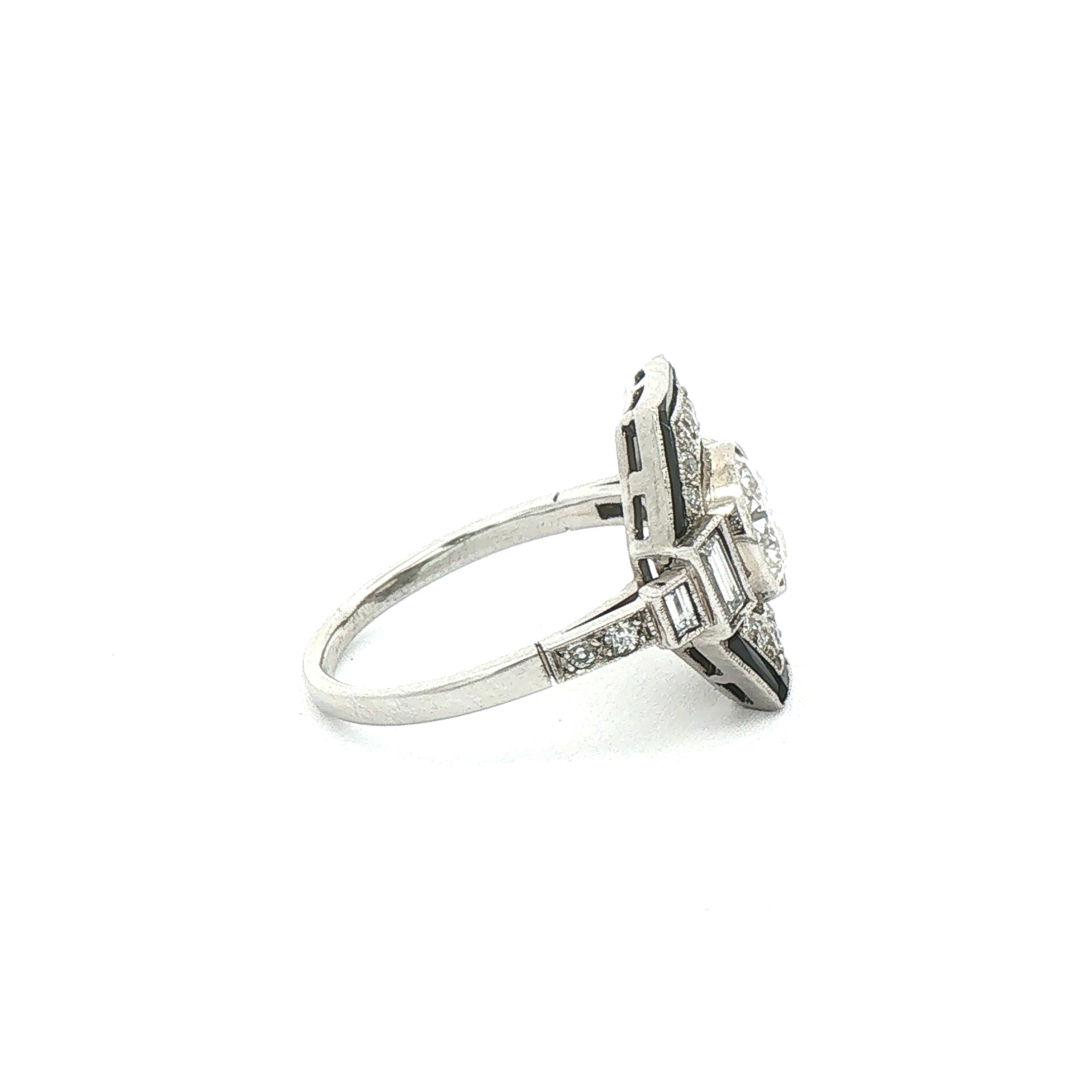 Vintage 1.10ct Natural Diamond & Onyx Platinum Target Ring