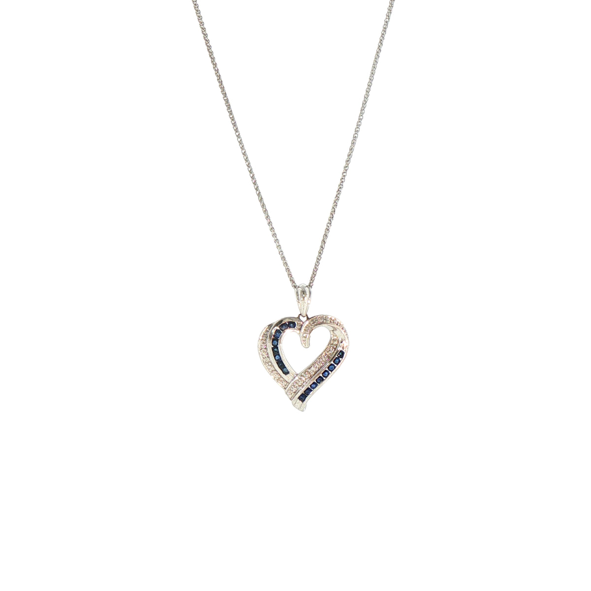 Sapphire and Natural Diamond Heart Pendant in 9ct White Gold