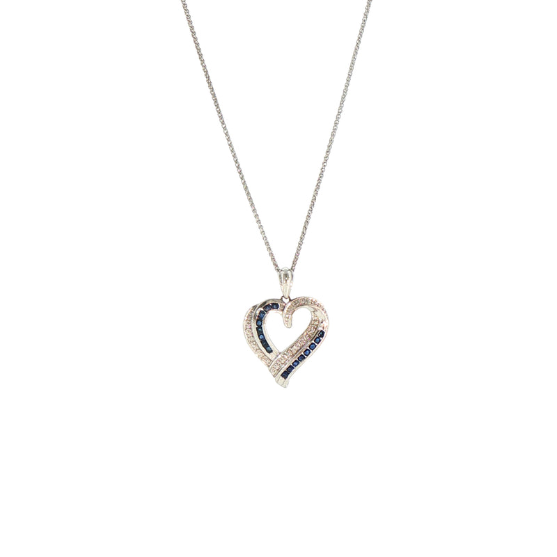 Sapphire and Natural Diamond Heart Pendant in 9ct White Gold