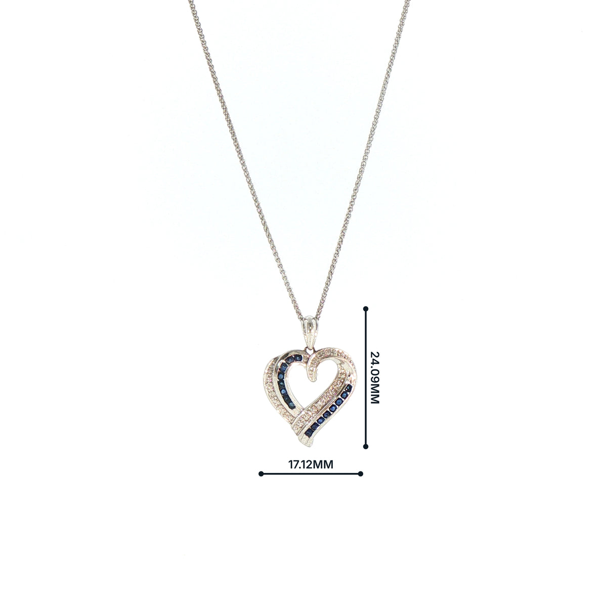 Sapphire and Natural Diamond Heart Pendant in 9ct White Gold