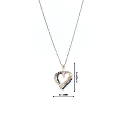 Sapphire and Natural Diamond Heart Pendant in 9ct White Gold