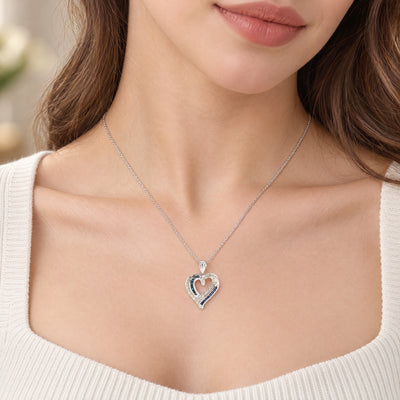 Sapphire and Natural Diamond Heart Pendant in 9ct White Gold