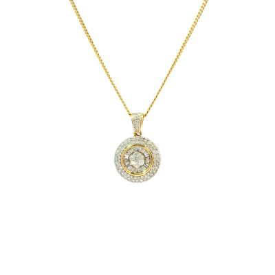 Vintage Round Natural Diamond Pendant in 18ct Yellow Gold