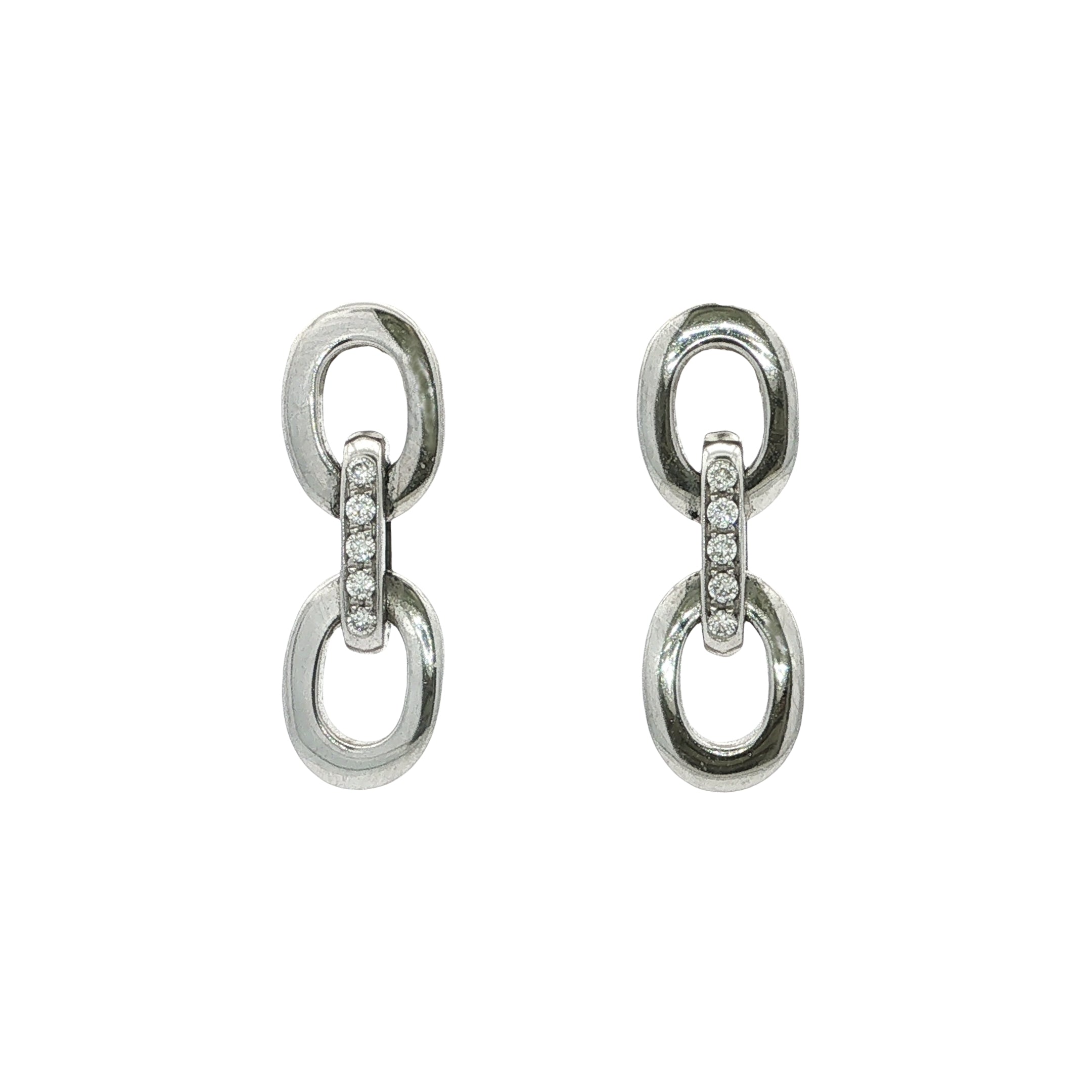 18ct White Gold Double Oval Link Diamond Set Drop Earrings