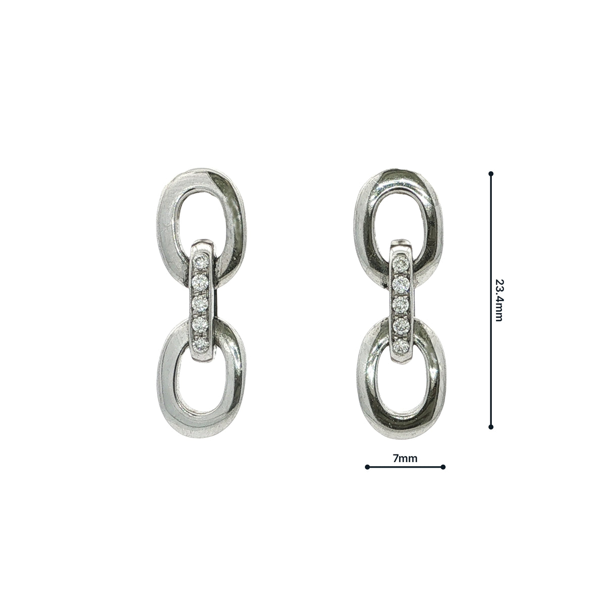 18ct White Gold Double Oval Link Diamond Set Drop Earrings