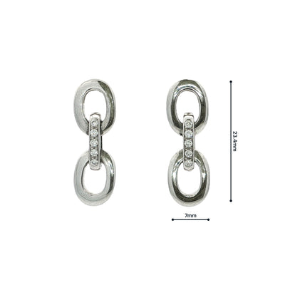 18ct White Gold Double Oval Link Diamond Set Drop Earrings