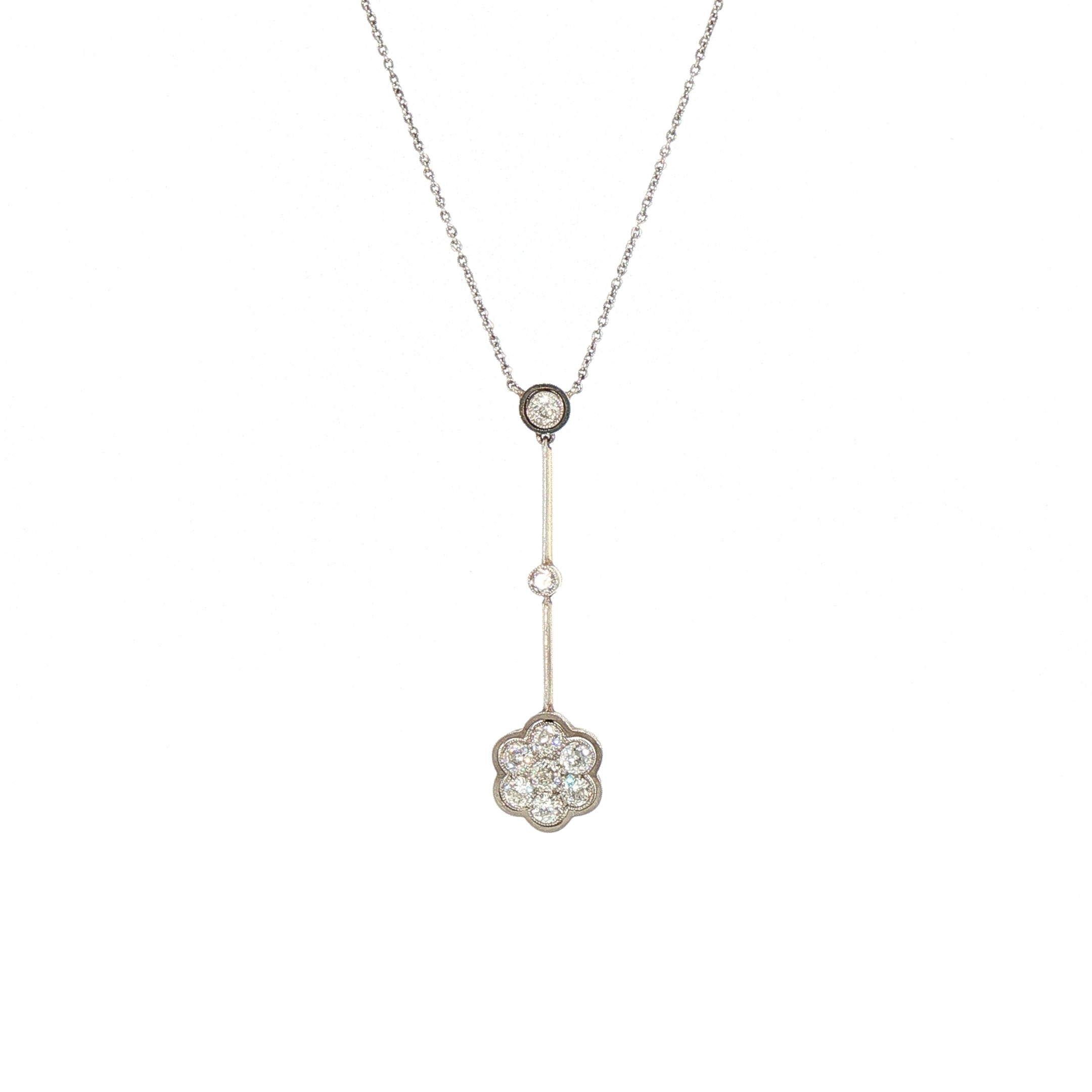 1.20ct Old Cut Natural Diamond Cluster Drop Pendant 18ct Two Tone Gold