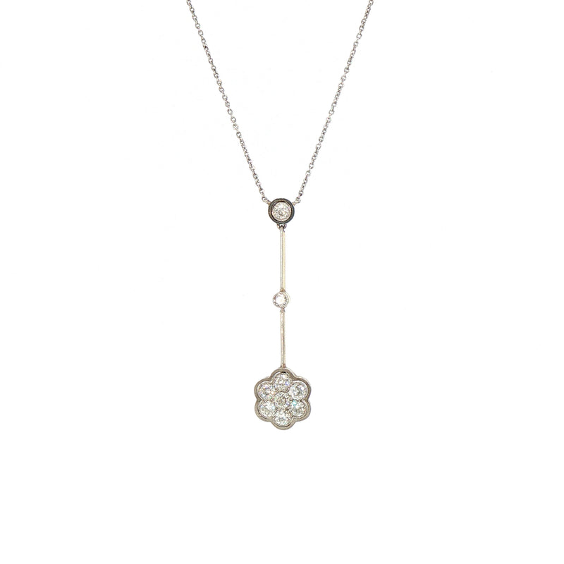 1.20ct Old Cut Natural Diamond Cluster Drop Pendant 18ct Two Tone Gold