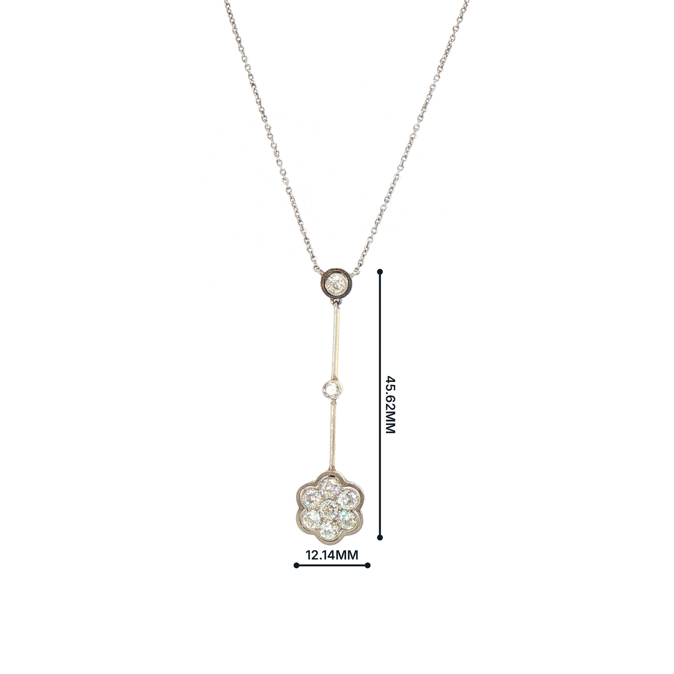 1.20ct Old Cut Natural Diamond Cluster Drop Pendant 18ct Two Tone Gold