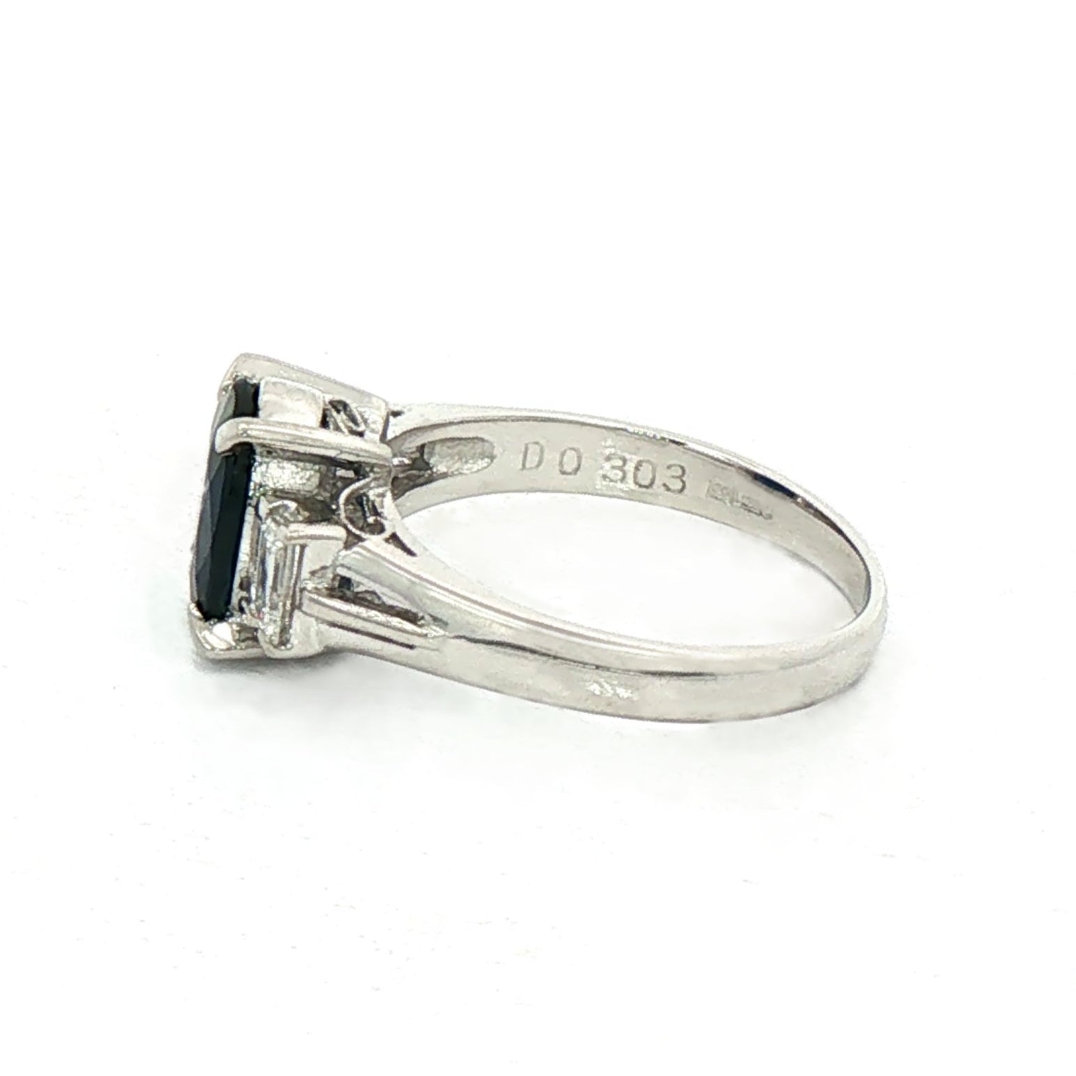 1.79ct Oval Sapphire & 0.30ct Natural Diamond Emerald Cut Sides in Platinum