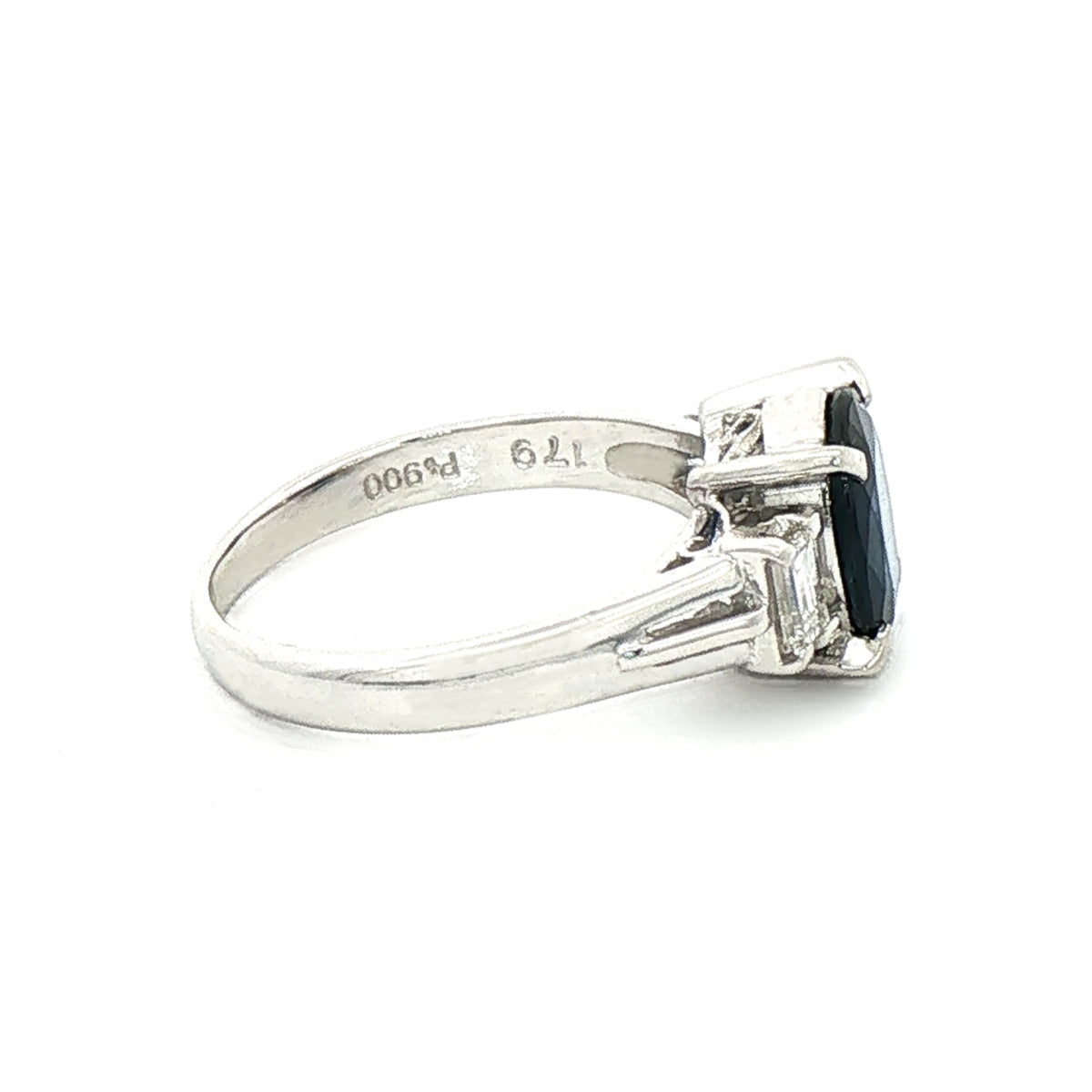 1.79ct Oval Sapphire & 0.30ct Natural Diamond Emerald Cut Sides in Platinum