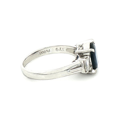 1.79ct Oval Sapphire & 0.30ct Natural Diamond Emerald Cut Sides in Platinum