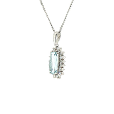 1.47ct Aqua Marine & 0.30ct Natural Diamond Halo Pendant & Chain Platinum