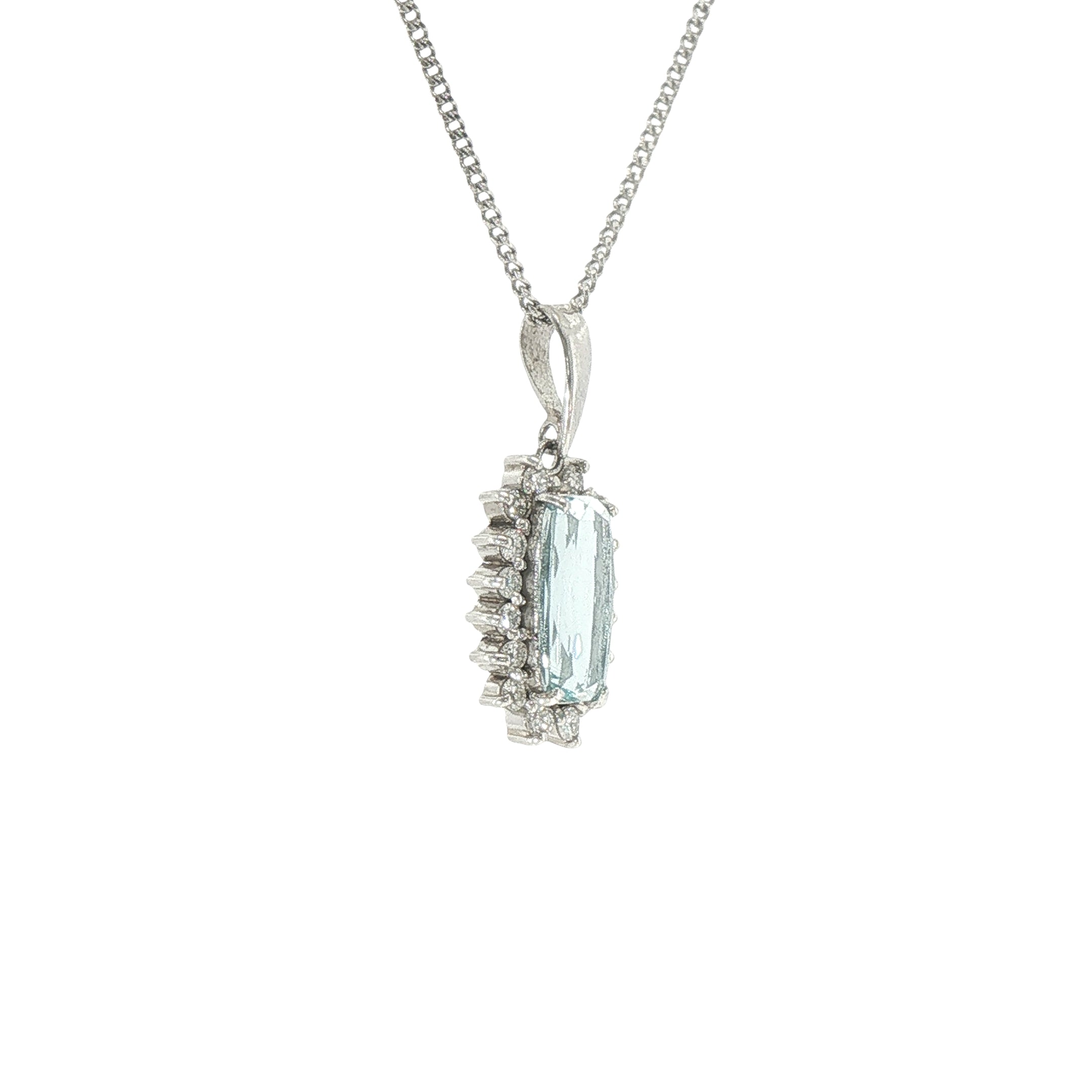 1.47ct Aqua Marine & 0.30ct Natural Diamond Halo Pendant & Chain Platinum