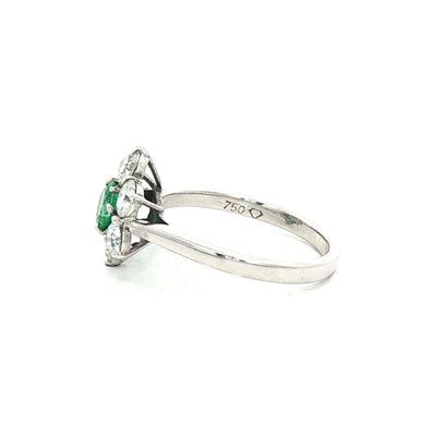 0.48ct Emerald & 1.20ct Natural Diamond Floral Cluster Ring in 18ct White Gold