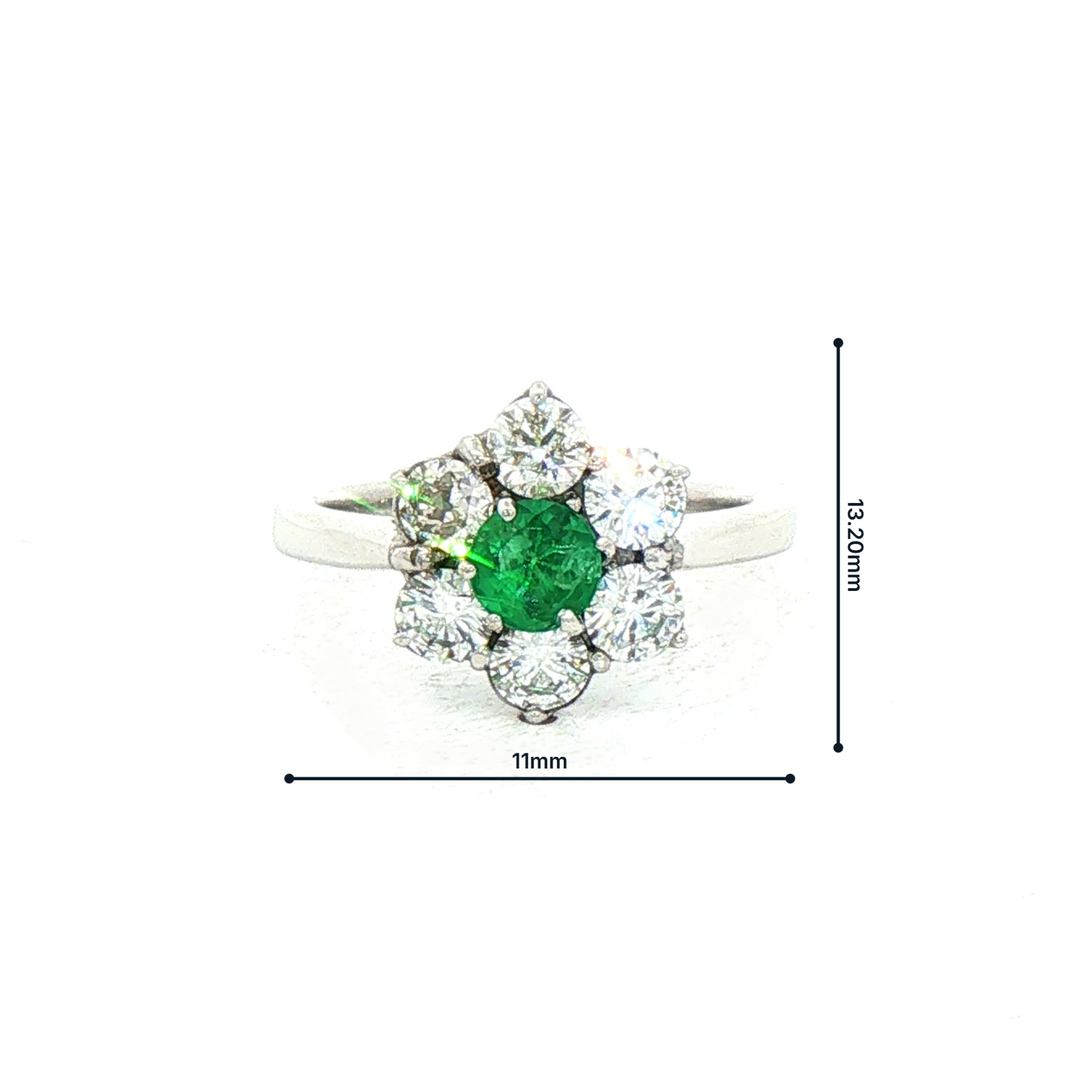 0.48ct Emerald & 1.20ct Natural Diamond Floral Cluster Ring in 18ct White Gold