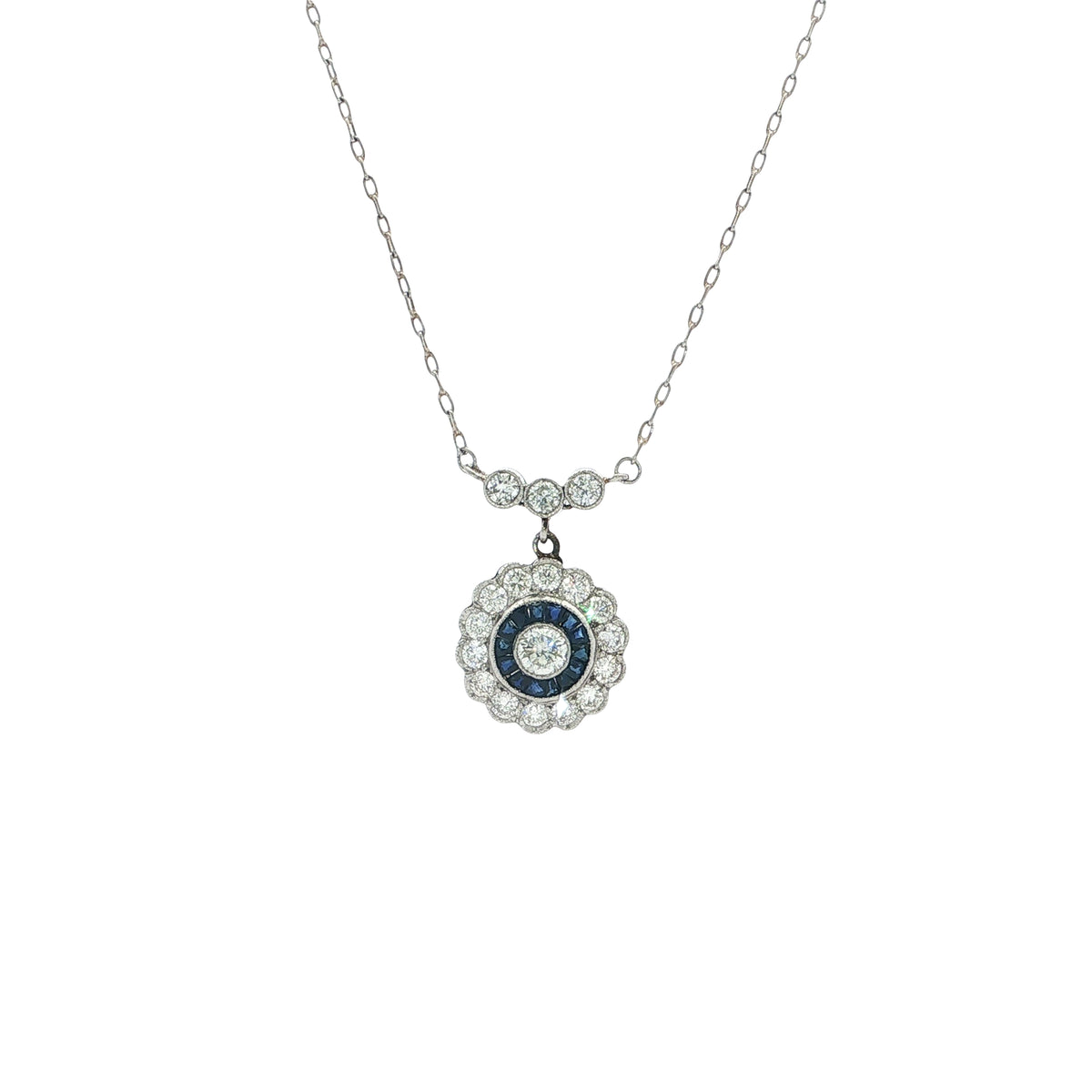 Sapphire and Natural Diamond Target Pendant in 18ct White Gold