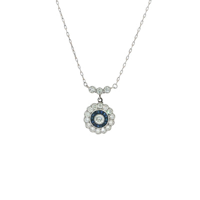Sapphire and Natural Diamond Target Pendant in 18ct White Gold