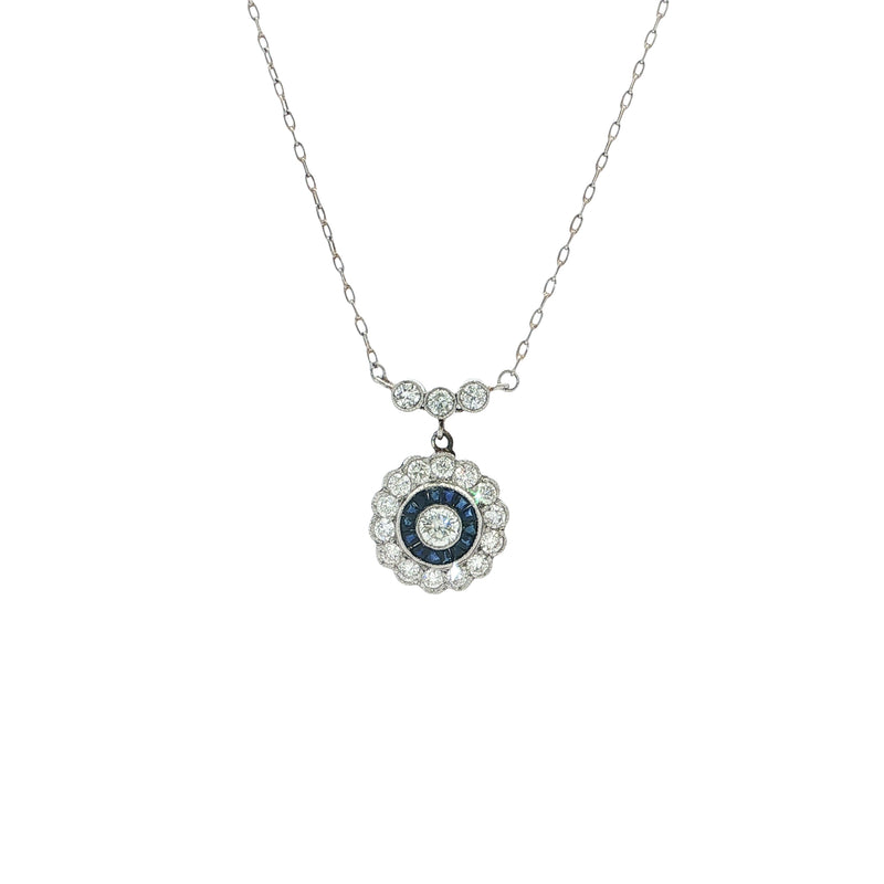 Sapphire and Natural Diamond Target Pendant in 18ct White Gold