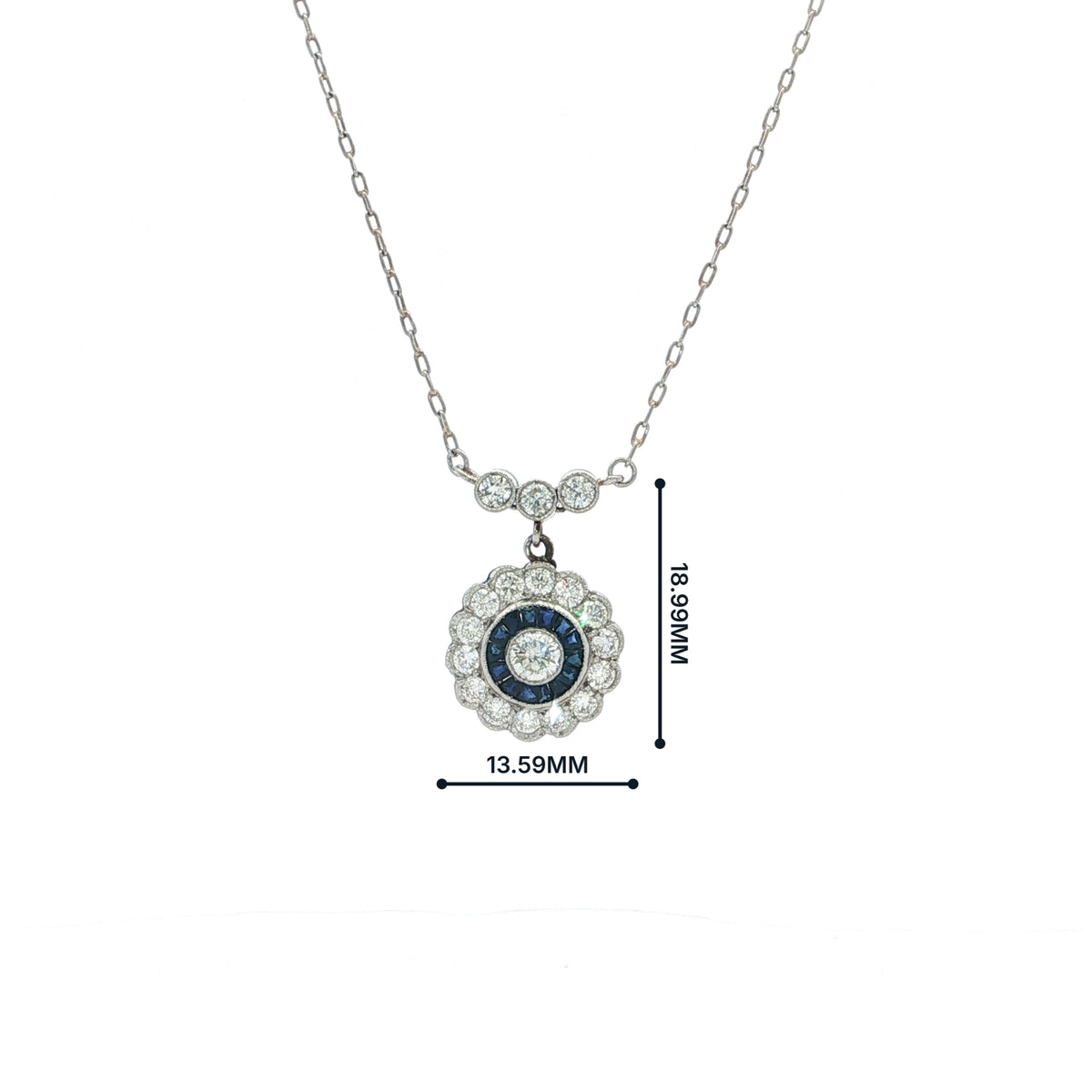 Sapphire and Natural Diamond Target Pendant in 18ct White Gold