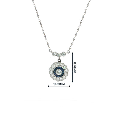 Sapphire and Natural Diamond Target Pendant in 18ct White Gold