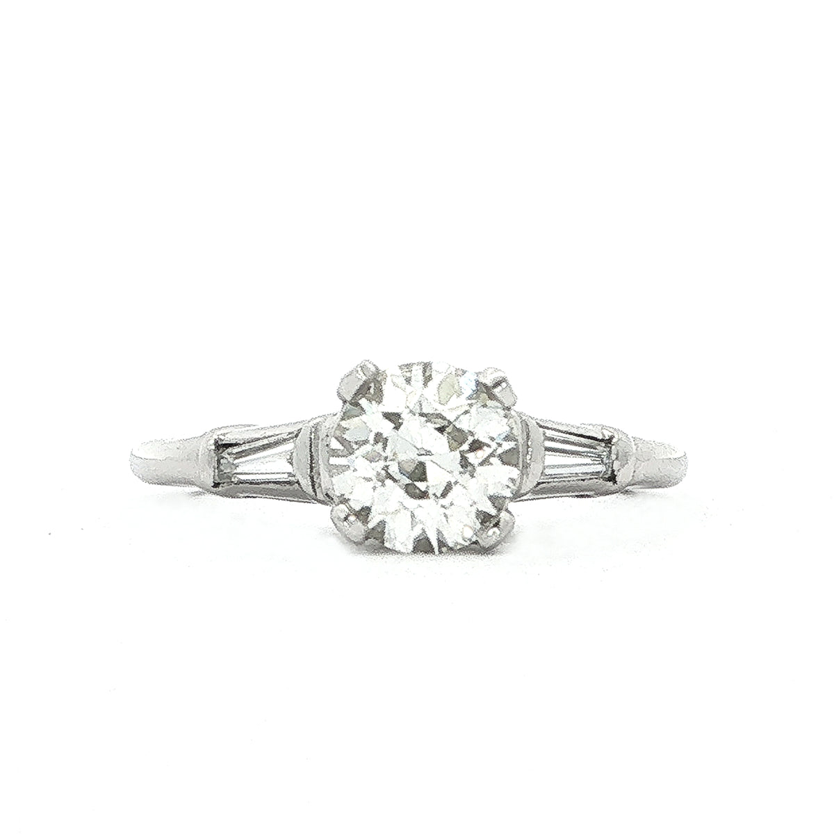 1.02ct Old Cut Diamond With Baguette Cut Side Diamonds Set In Platinum