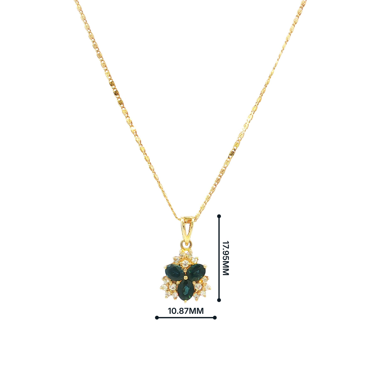 Vintage Sapphire and Natural Diamond Cluster Pendant in 14ct Yellow Gold