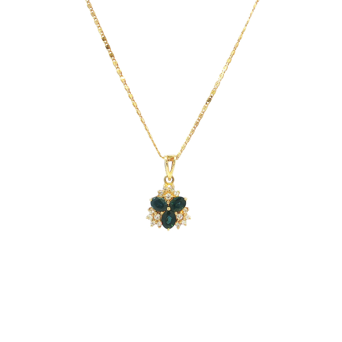 Vintage Sapphire and Natural Diamond Cluster Pendant in 14ct Yellow Gold