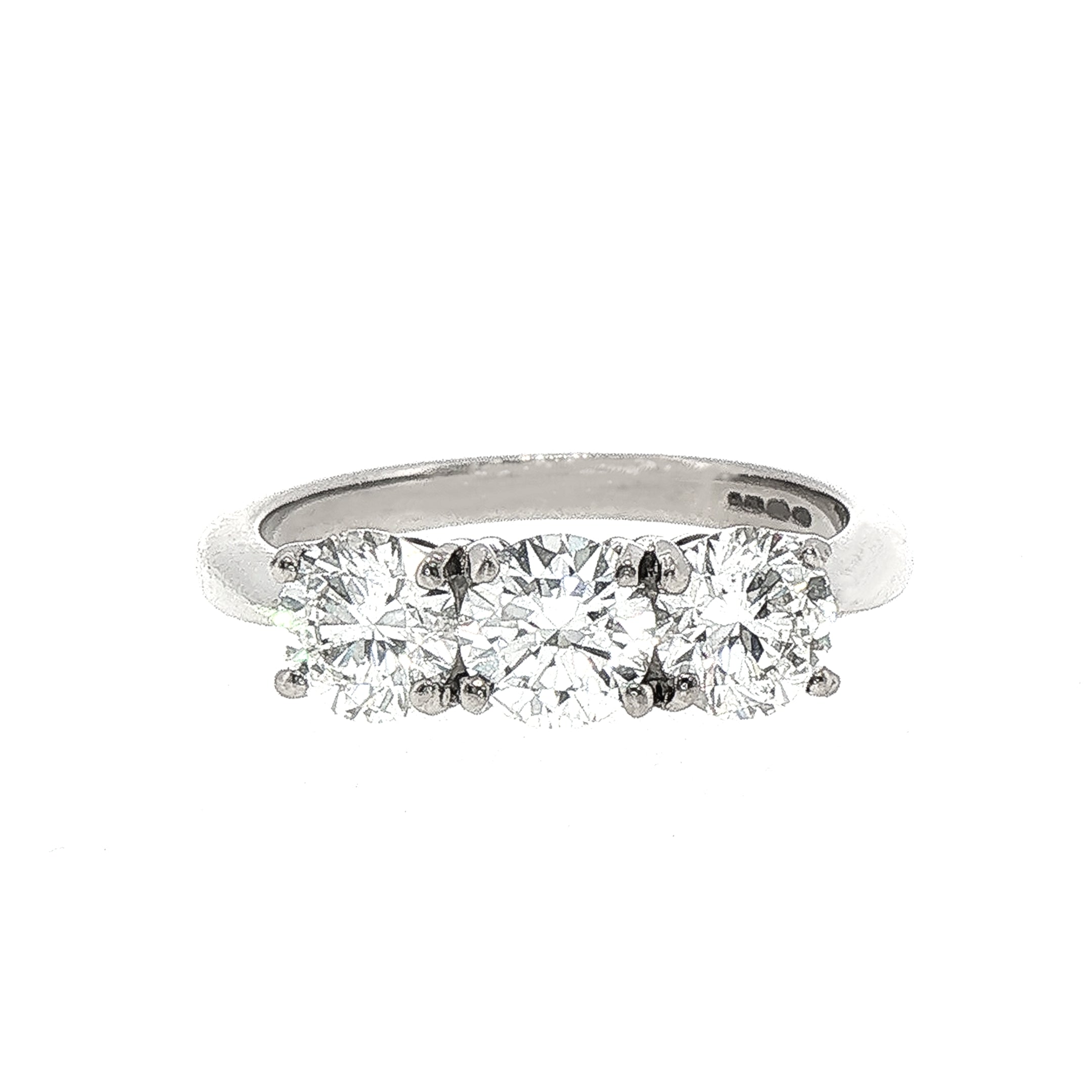1.65ct G VS 3 Stone Natural Diamond Ring Set in Platinum