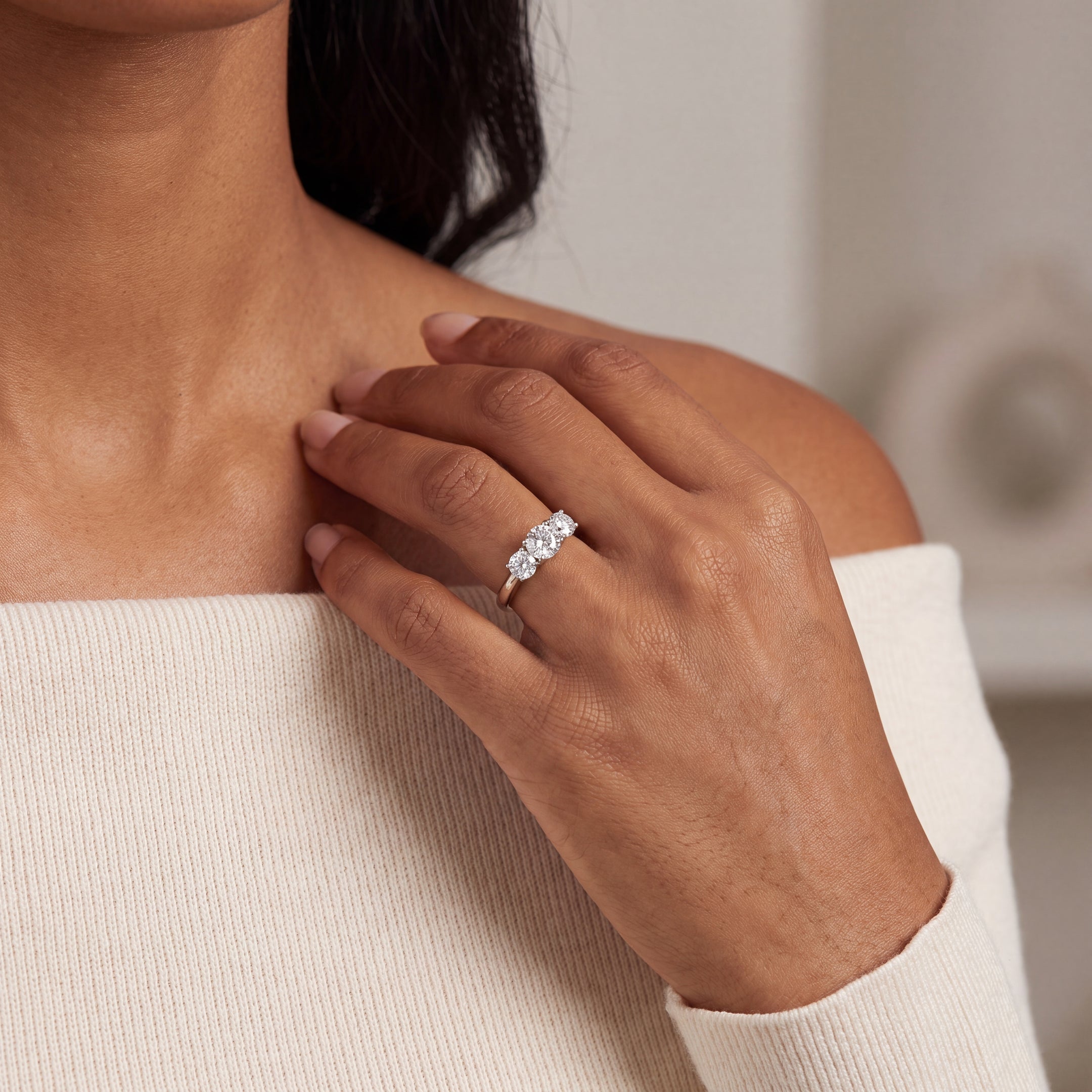 1.65ct G VS 3 Stone Natural Diamond Ring Set in Platinum