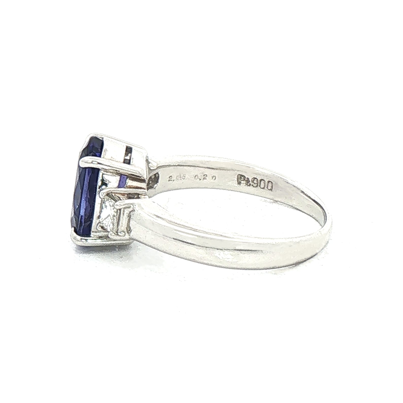 2.66ct Oval Tanzanite & 0.20ct Princess Cut Natural Diamond Sides in Platinum