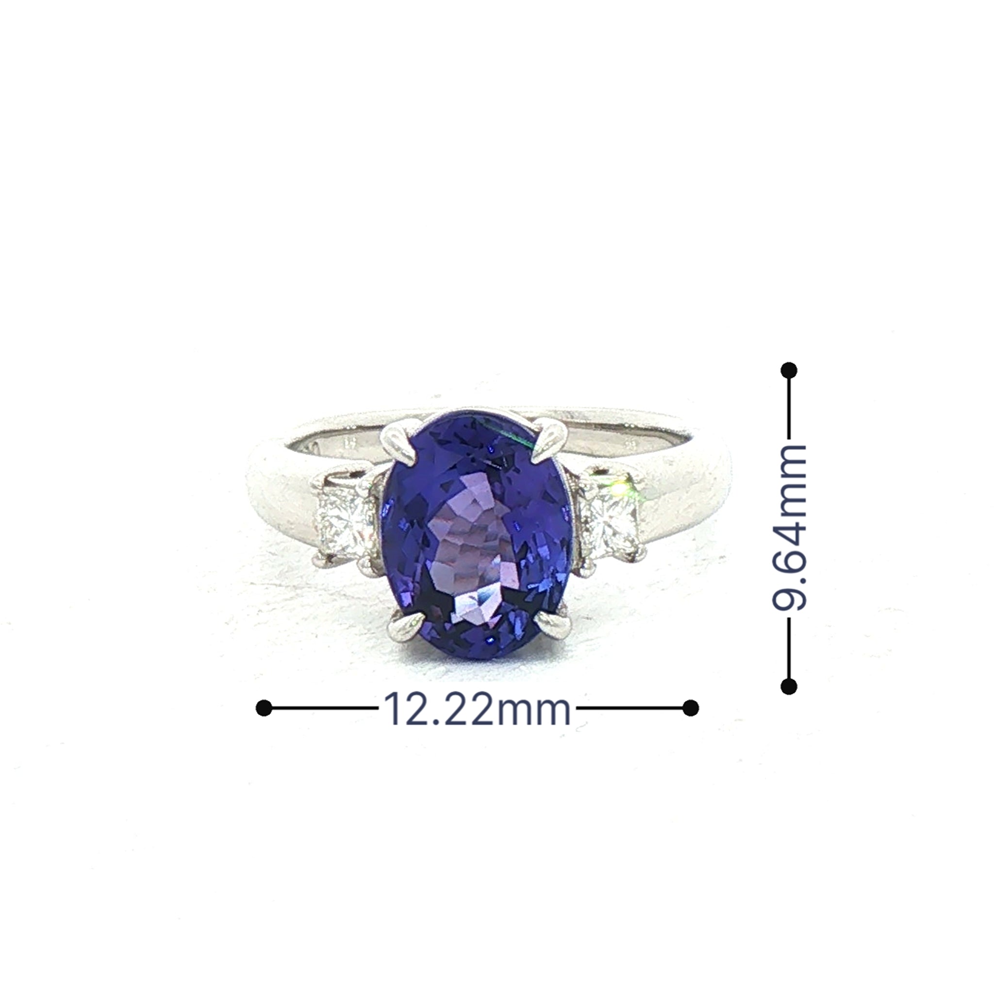 2.66ct Oval Tanzanite & 0.20ct Princess Cut Natural Diamond Sides in Platinum