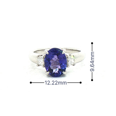 2.66ct Oval Tanzanite & 0.20ct Princess Cut Natural Diamond Sides in Platinum