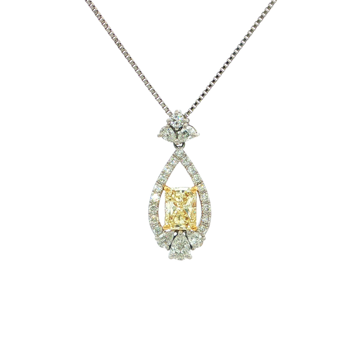 Natural Yellow Diamond Pendant Set In 18ct White Gold