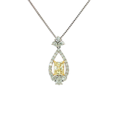 Natural Yellow Diamond Pendant Set In 18ct White Gold