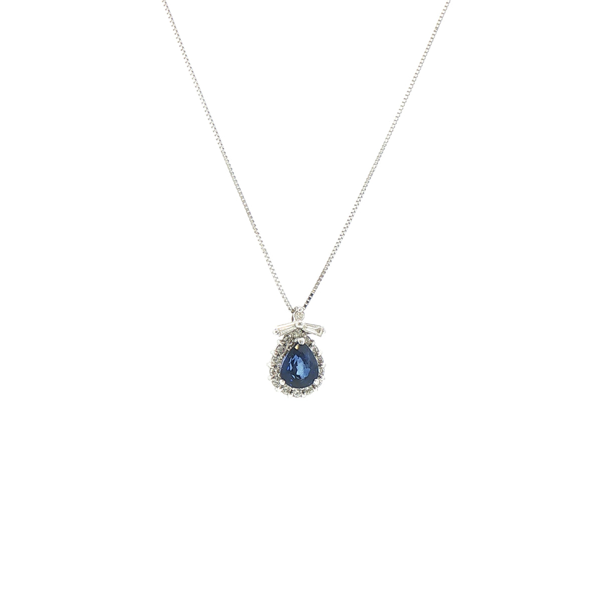 Vintage Natural Diamond and Pear Shaped Sapphire Pendant in 18ct White Gold