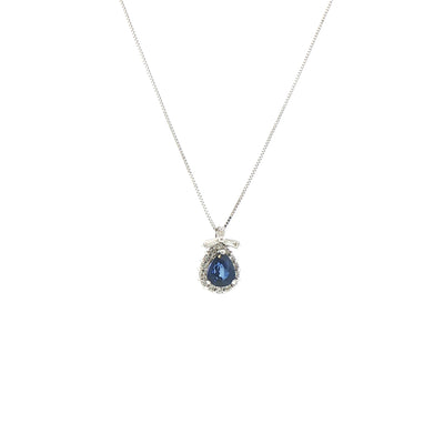 Vintage Natural Diamond and Pear Shaped Sapphire Pendant in 18ct White Gold