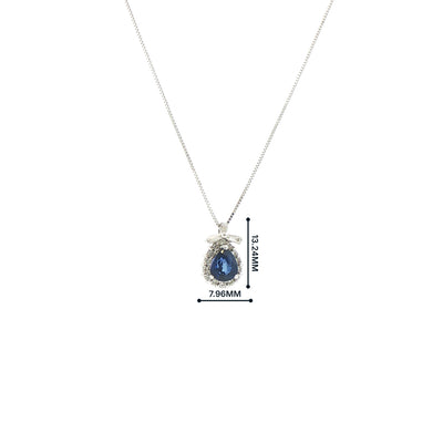 Vintage Natural Diamond and Pear Shaped Sapphire Pendant in 18ct White Gold