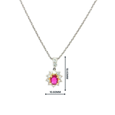 Ruby and Natural Diamond Halo Pendant in 18ct White Gold
