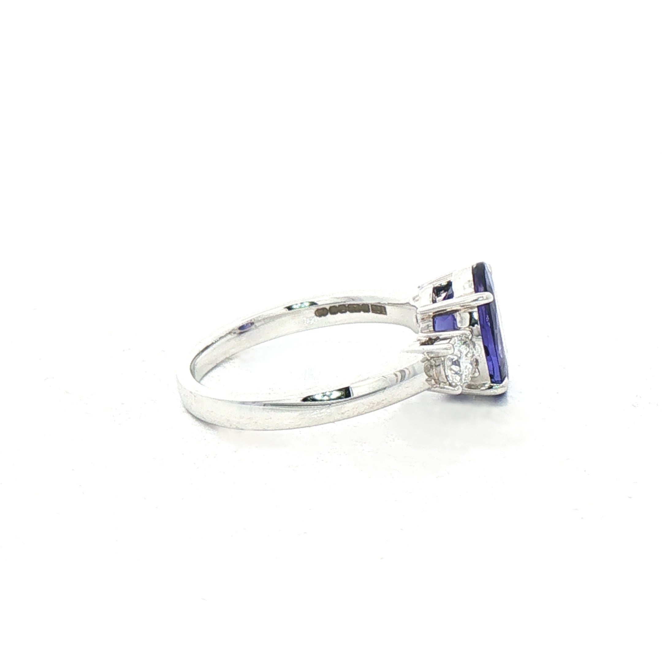 2.60ct Oval Tanzanite & 0.45ct Natural Diamond Round Cut Sides in 18ct White Gold