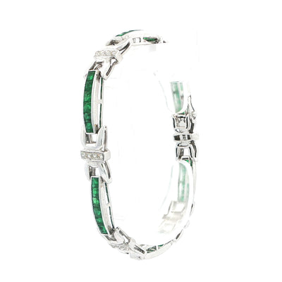 18ct White Gold Emerald and Natural Diamond Panel Bracelet