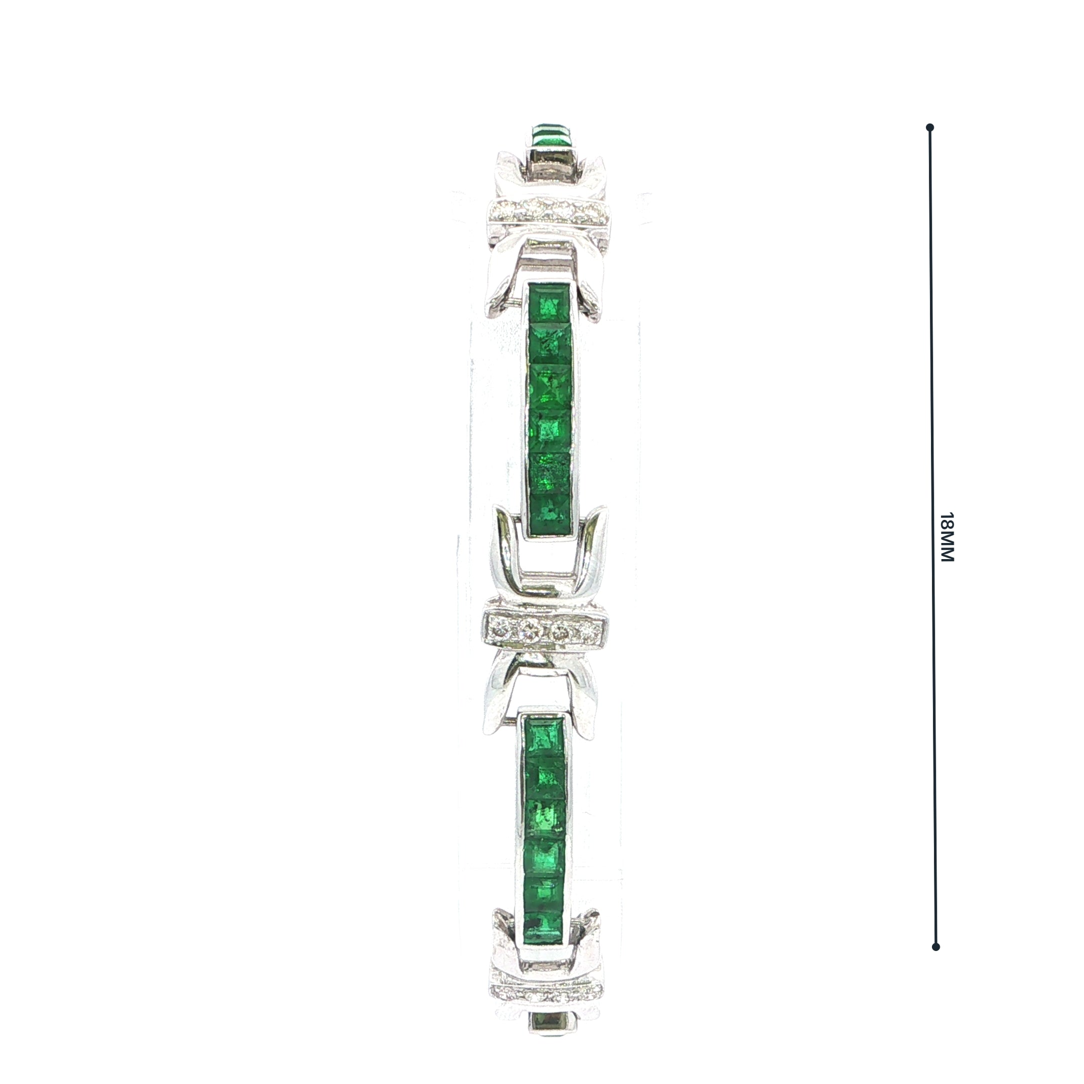 18ct White Gold Emerald and Natural Diamond Panel Bracelet