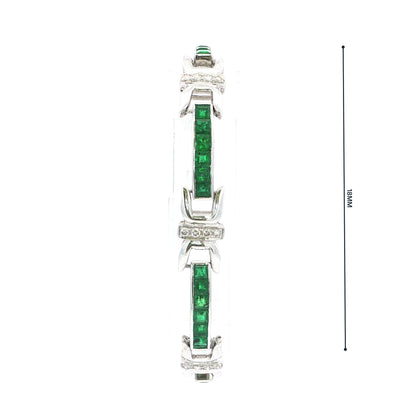 18ct White Gold Emerald and Natural Diamond Panel Bracelet