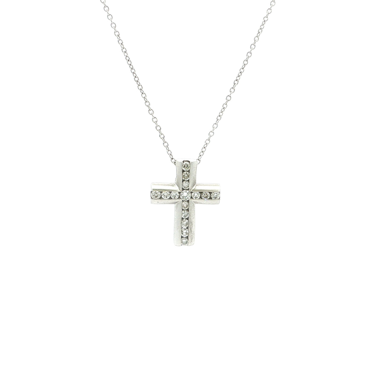 Vintage 0.40ct Natural Diamond Cross Pendant in 18ct White Gold