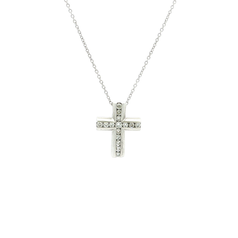 Vintage 0.40ct Natural Diamond Cross Pendant in 18ct White Gold