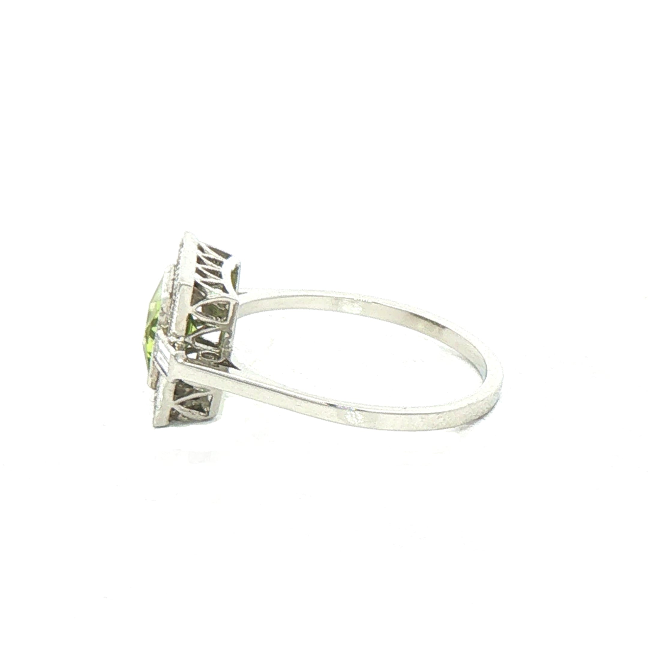 0.70ct Square Peridot & 0.30ct Natural Diamond Cluster Ring In Platinum